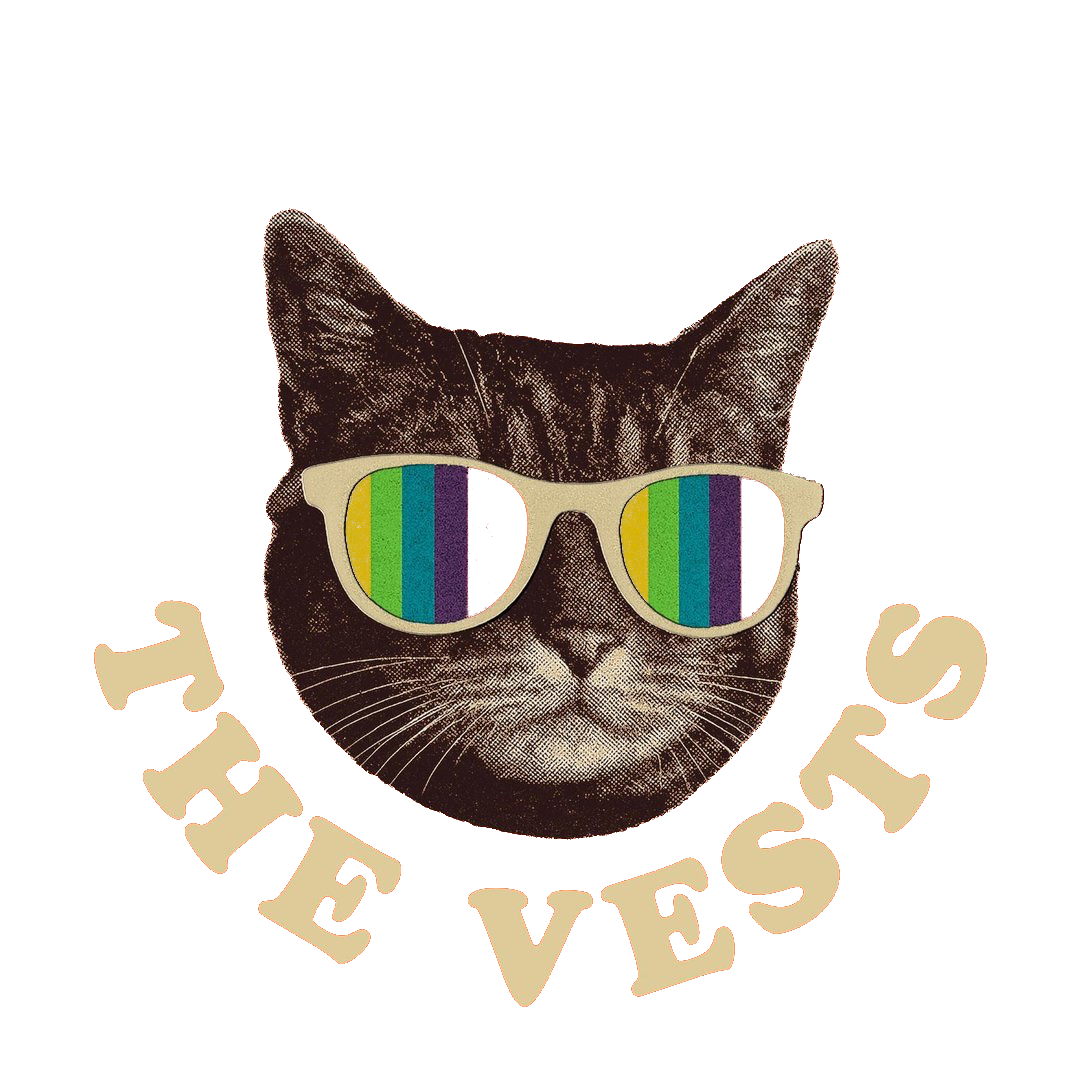 The Vests logo — a cat wearing rainbow-lensed sunglasses with the band name